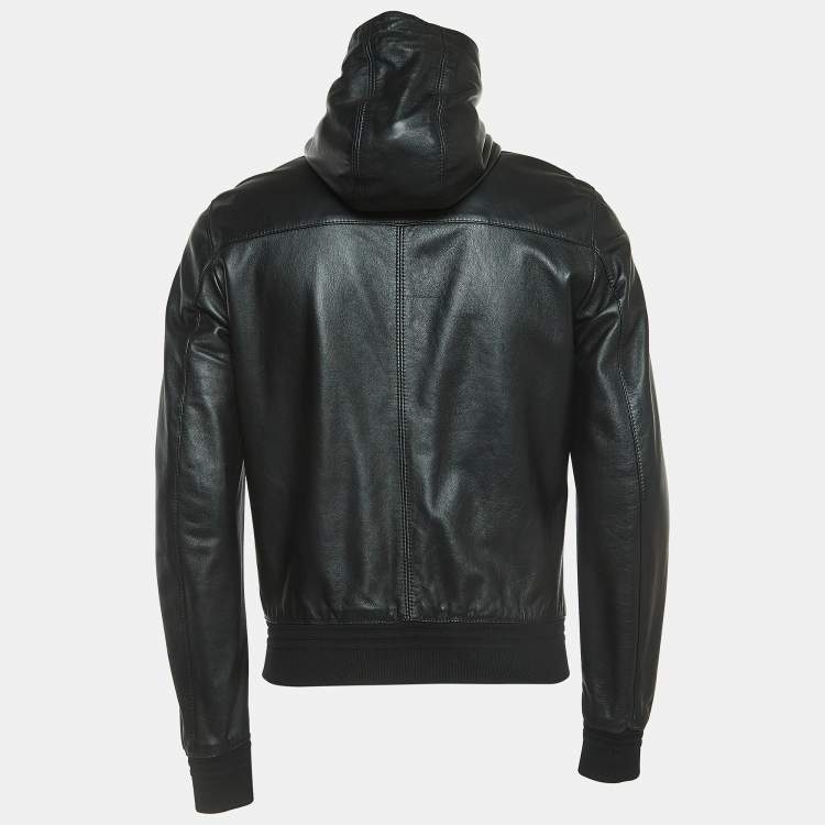 Pre Owned Dolce & Gabbana Black Logo Embroidered Leather Hoodie XL