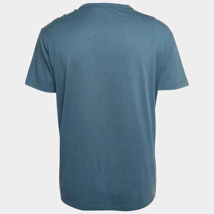 Pre Owned Dolce & Gabbana Blue Cotton Logo Applique Half Sleeve T-Shirt XL