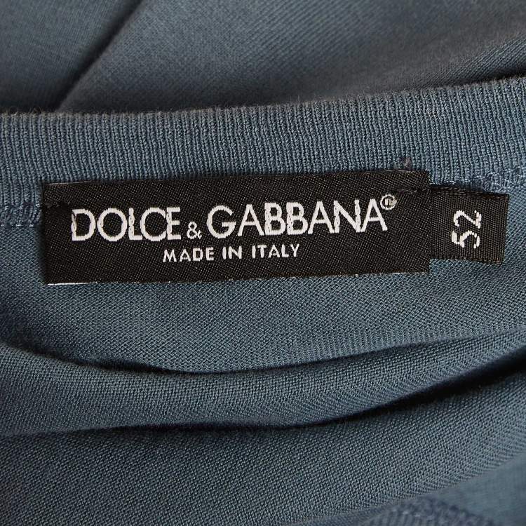 Pre Owned Dolce & Gabbana Blue Cotton Logo Applique Half Sleeve T-Shirt XL