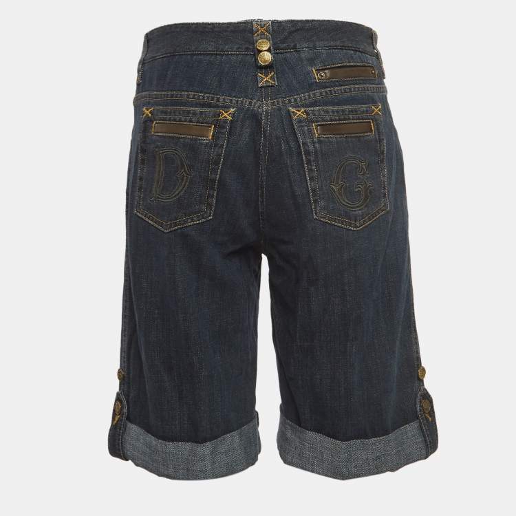 مملوكة مسبقًا Dolce & Gabbana Navy Blue Denim Buttoned Shorts XS Waist 30''