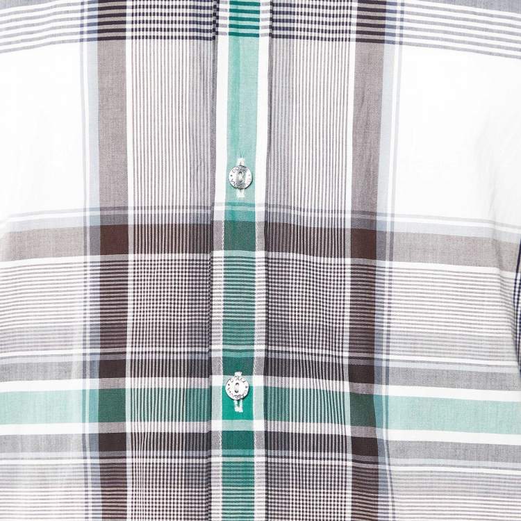 Pre Owned Dolce & Gabbana White Plaid Check Cotton Gold Fit Shirt L