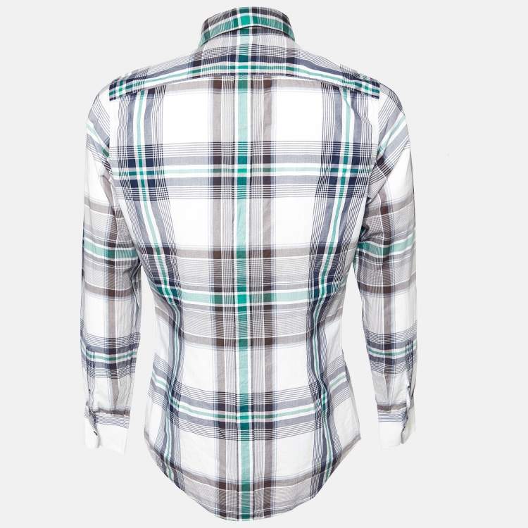 Pre Owned Dolce & Gabbana White Plaid Check Cotton Gold Fit Shirt L