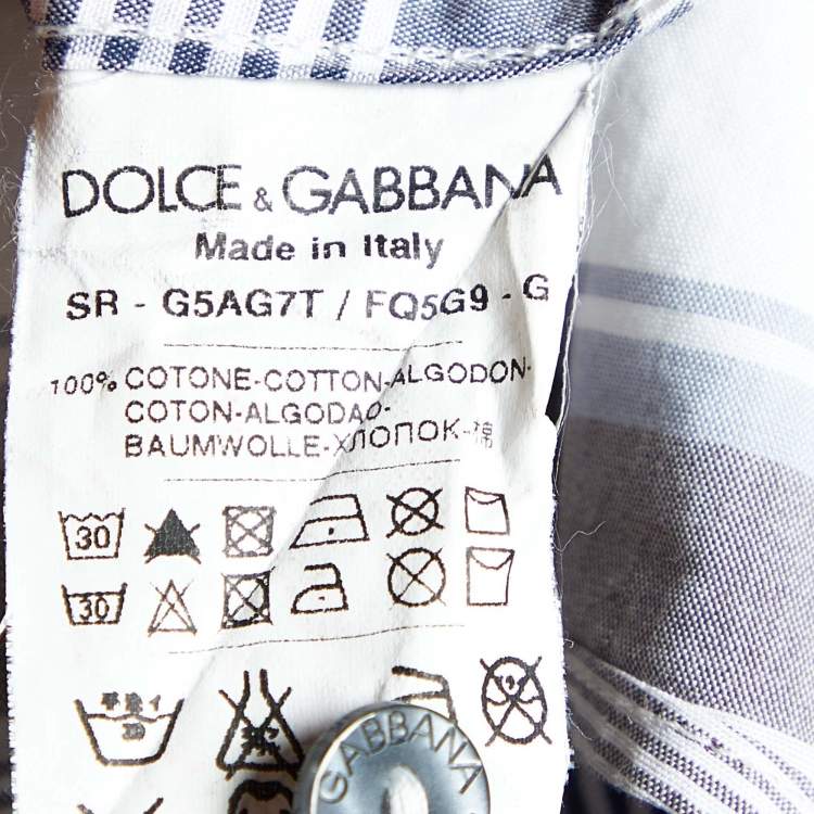 Pre Owned Dolce & Gabbana White Plaid Check Cotton Gold Fit Shirt L