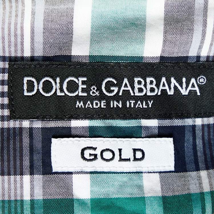Pre Owned Dolce & Gabbana White Plaid Check Cotton Gold Fit Shirt L