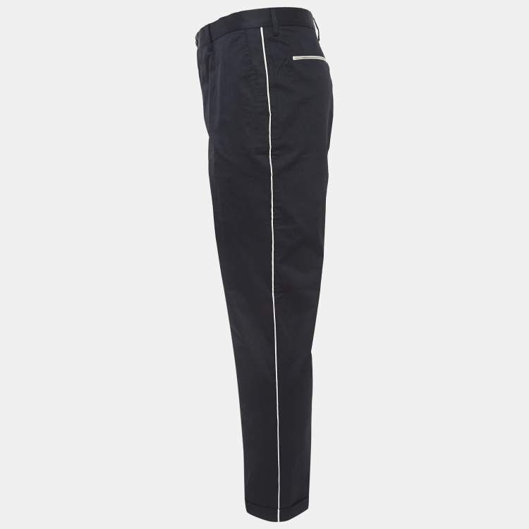 Pre Owned Dolce & Gabbana Black Contrast Trim Cotton Regular Fit Trousers XL