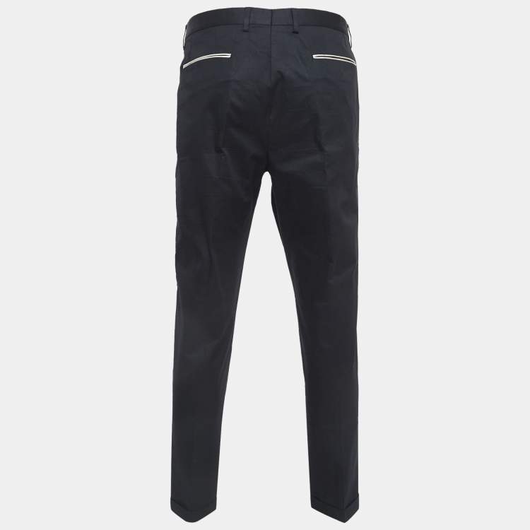 Pre Owned Dolce & Gabbana Black Contrast Trim Cotton Regular Fit Trousers XL