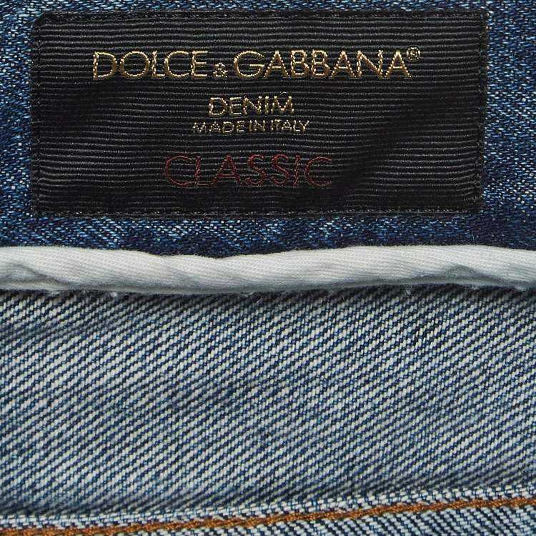 Pre Owned Dolce & Gabbana Blue Embroidered Denim Classic Jeans L Waist 36''