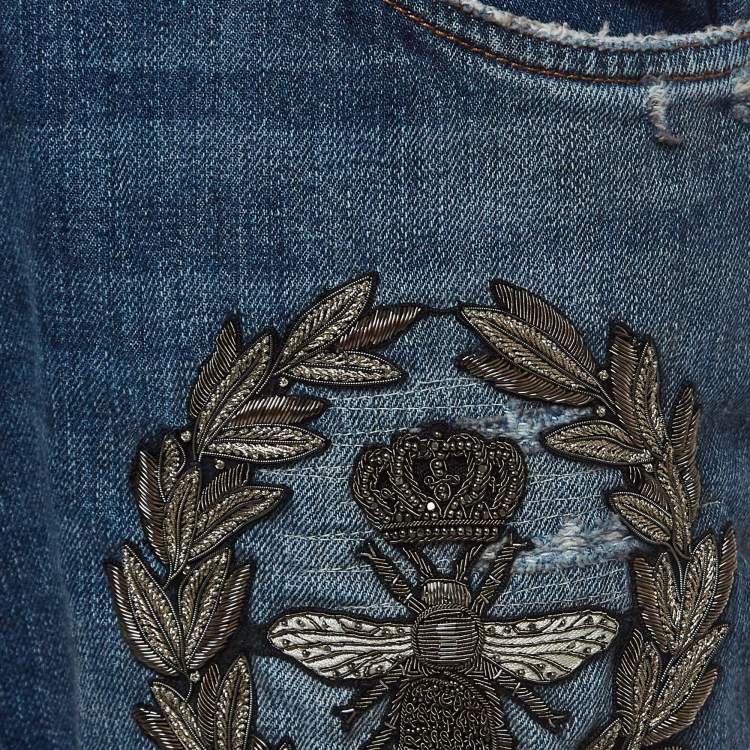 Pre Owned Dolce & Gabbana Blue Embroidered Denim Classic Jeans L Waist 36''