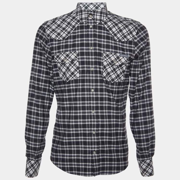Pre Owned Dolce & Gabbana Charcoal Grey Plaid Check Cotton Long Sleeve Shirt M