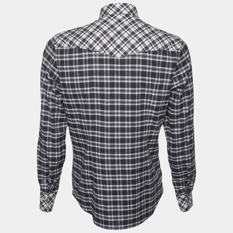 Pre Owned Dolce & Gabbana Charcoal Grey Plaid Check Cotton Long Sleeve Shirt M