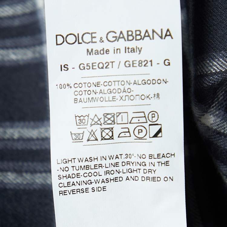 Pre Owned Dolce & Gabbana Charcoal Grey Plaid Check Cotton Long Sleeve Shirt M