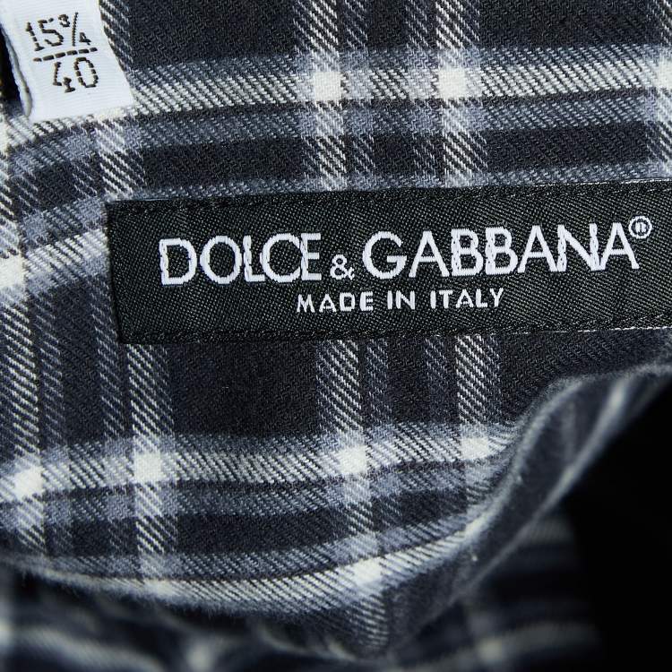 Pre Owned Dolce & Gabbana Charcoal Grey Plaid Check Cotton Long Sleeve Shirt M