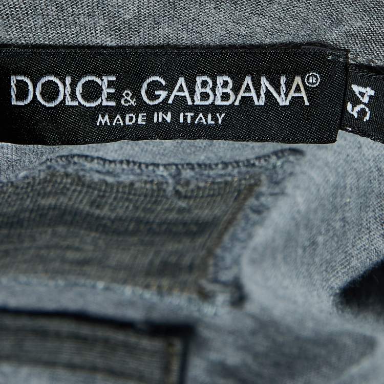 Pre Owned Dolce & Gabbana Grey Printed Cotton Distressed T-Shirt XXL
