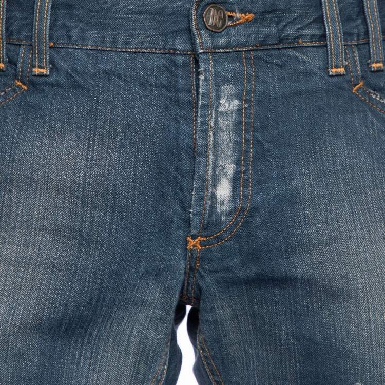 Pre Owned Dolce & Gabbana Blue Distressed Denim Classic 14 Fit Jeans L/Waist 38"