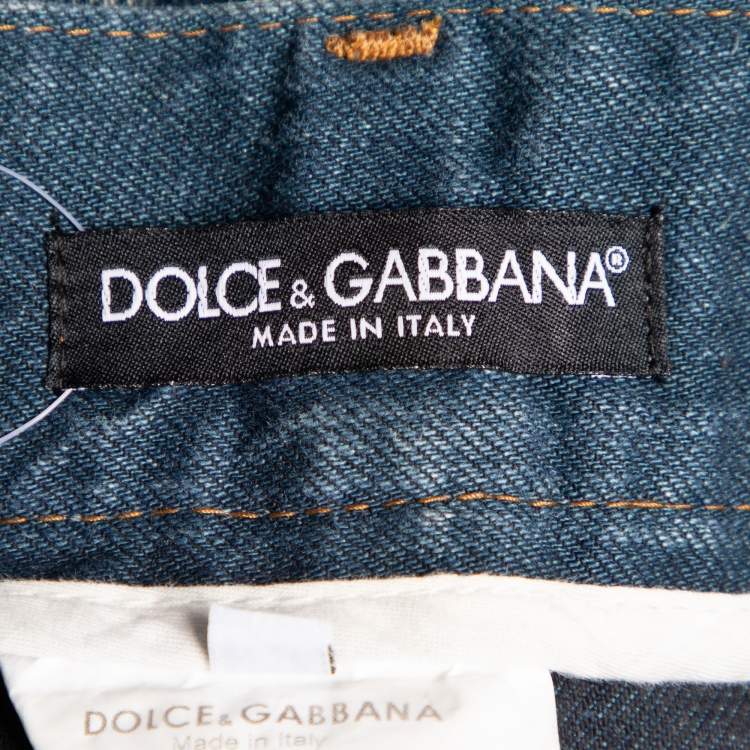 Pre Owned Dolce & Gabbana Blue Distressed Denim Classic 14 Fit Jeans L/Waist 38"