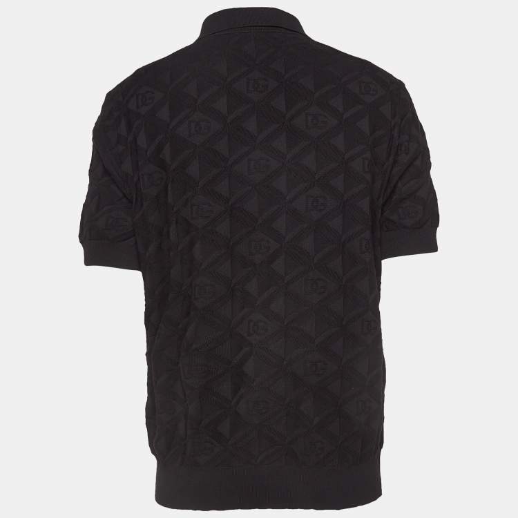 Pre Owned Dolce & Gabbana Black DG Textured Silk Knit Polo T-Shirt XXL