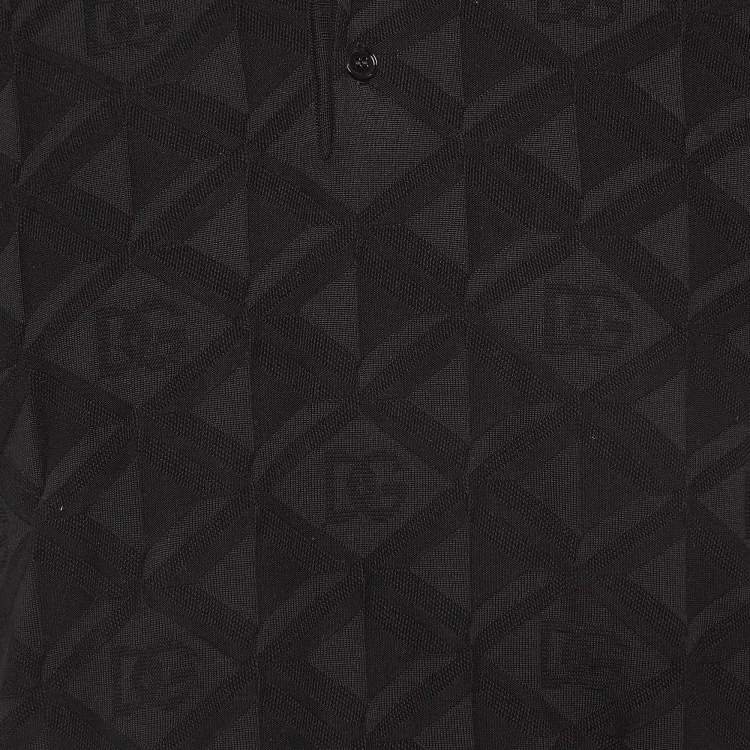 Pre Owned Dolce & Gabbana Black DG Textured Silk Knit Polo T-Shirt XXL