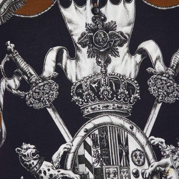 Pre Owned Dolce & Gabbana Brown Crown Print Cotton Pique Polo T-Shirt L