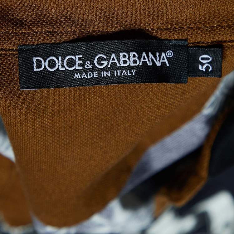 Pre Owned Dolce & Gabbana Brown Crown Print Cotton Pique Polo T-Shirt L
