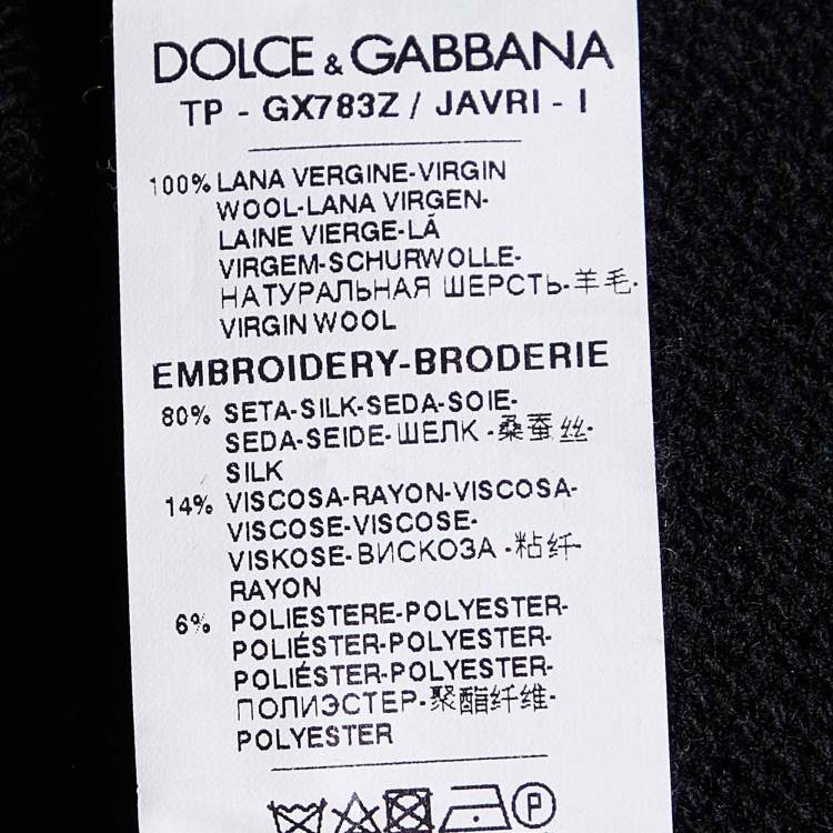 Pre Owned Dolce & Gabbana Black Wool DG Appliqued V-Neck Sweater L