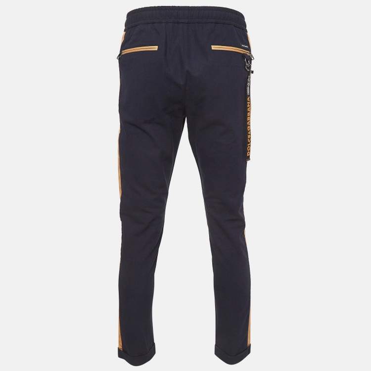 Pre Owned Dolce & Gabbana Navy Blue Cotton Drawstring Trousers S