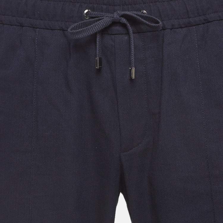 Pre Owned Dolce & Gabbana Navy Blue Cotton Drawstring Trousers S