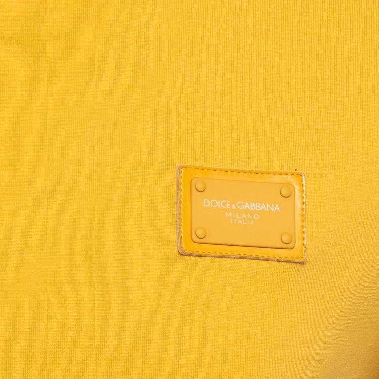 Pre Owned Dolce & Gabbana Yellow Logo Applique Cotton Knit Crew Neck T-Shirt S
