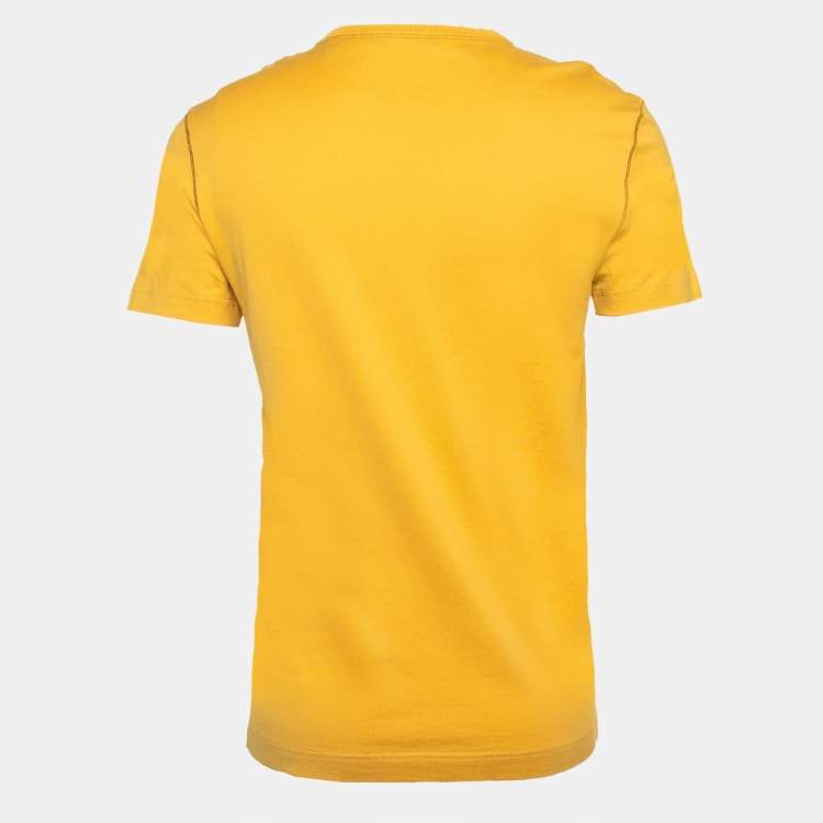 Pre Owned Dolce & Gabbana Yellow Logo Applique Cotton Knit Crew Neck T-Shirt S