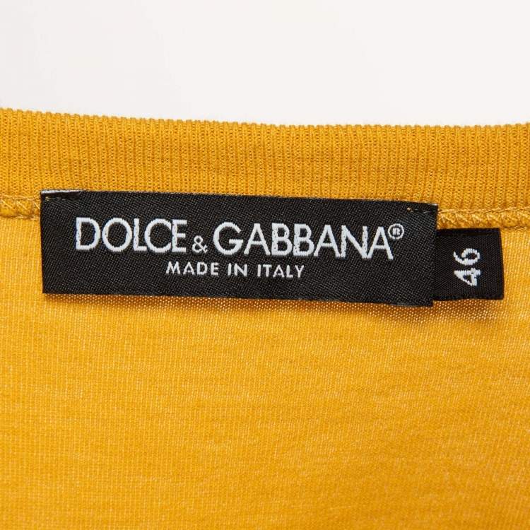 Pre Owned Dolce & Gabbana Yellow Logo Applique Cotton Knit Crew Neck T-Shirt S