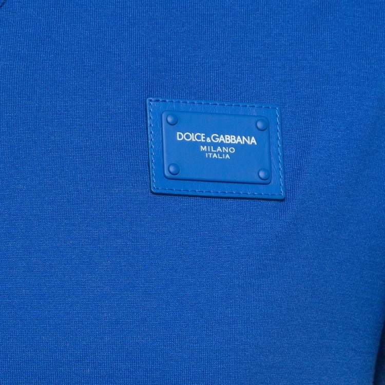 Pre Owned Dolce & Gabbana Blue Logo Applique Cotton Knit V-Neck T-Shirt S