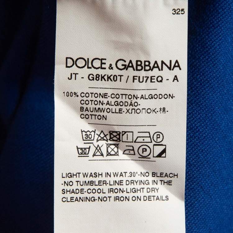 Pre Owned Dolce & Gabbana Blue Logo Applique Cotton Knit V-Neck T-Shirt S