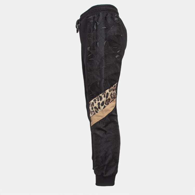 Pre Owned Dolce & Gabbana Black Leaf and Leopard Jacquard Trim Knit Joggers L