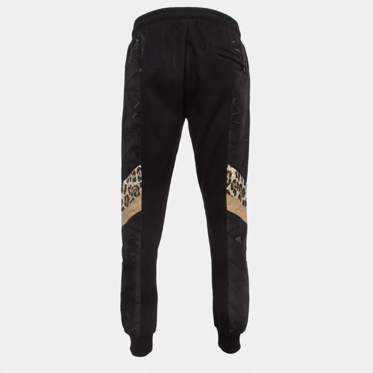 Pre Owned Dolce & Gabbana Black Leaf and Leopard Jacquard Trim Knit Joggers L
