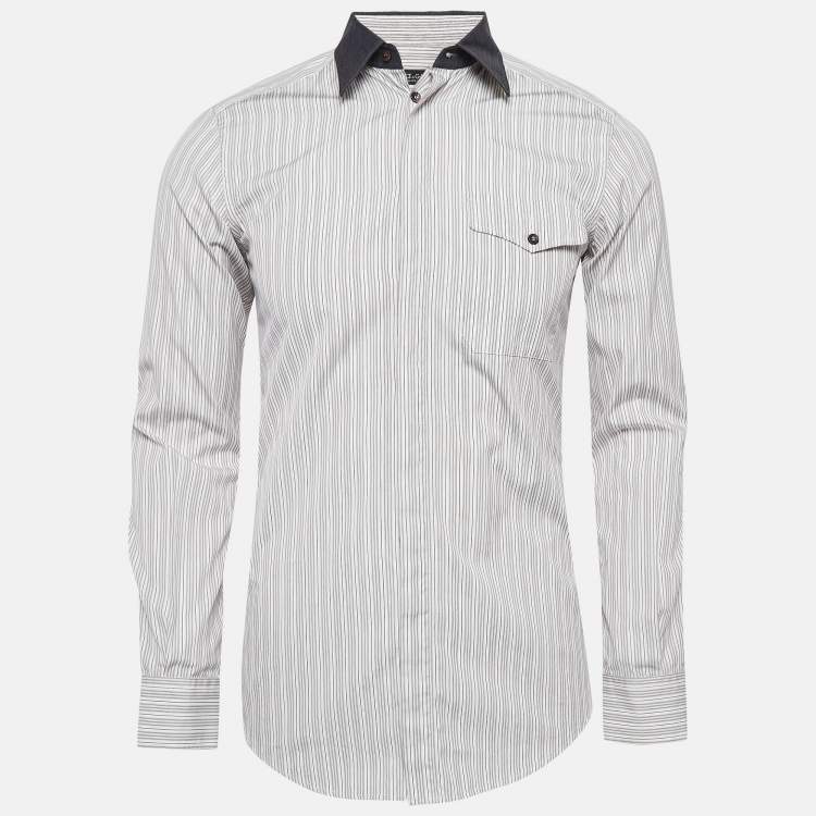 مملوكة مسبقًا Dolce & Gabbana White Pinstripe Cotton Long Sleeve Shirt S