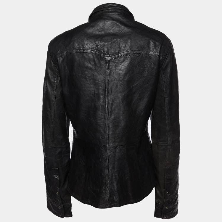 Pre Owned Dolce & Gabbana Black Leather Zip Front Jacket L