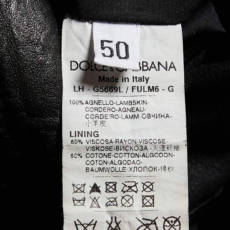 Pre Owned Dolce & Gabbana Black Leather Zip Front Jacket L