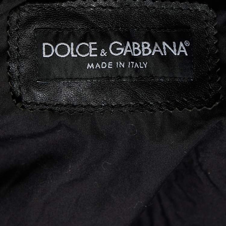 Pre Owned Dolce & Gabbana Black Leather Zip Front Jacket L