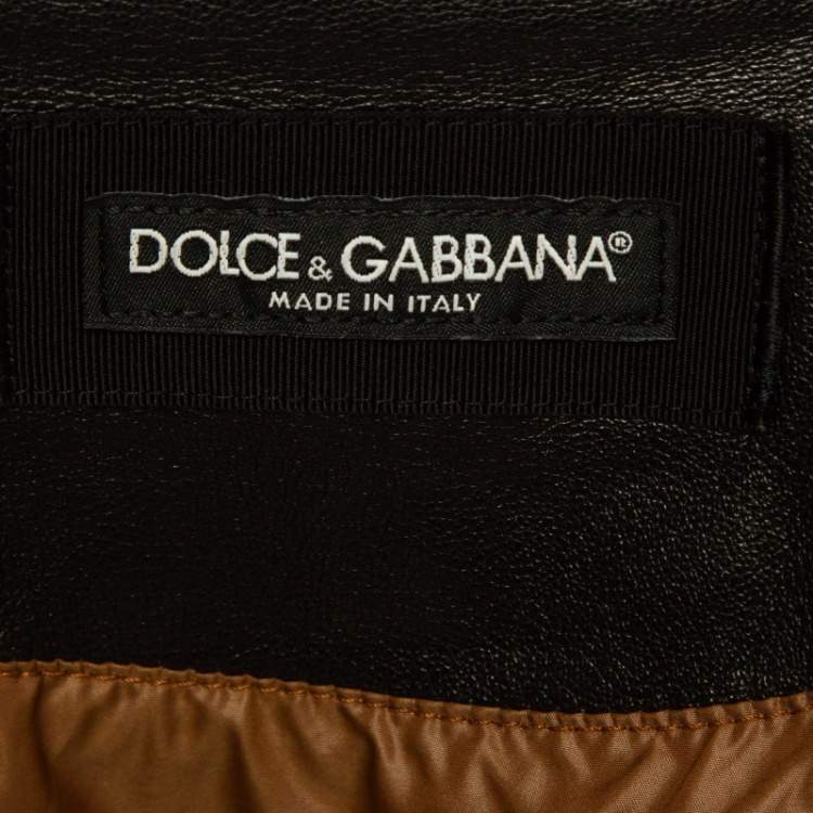 Pre Owned Dolce & Gabbana Black Leather and Suede Varsity Bomber Jacket L