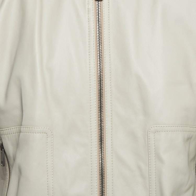 Pre Owned Dolce & Gabbana Grey Leather Bomber Jacket XXL