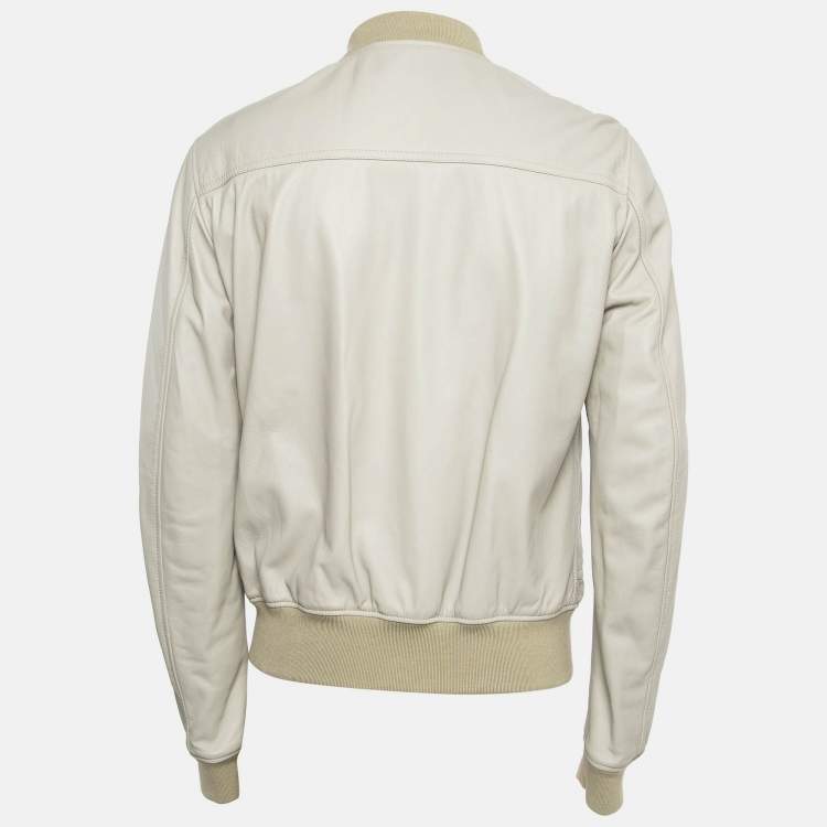 Pre Owned Dolce & Gabbana Grey Leather Bomber Jacket XXL