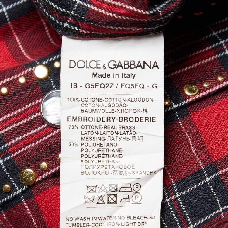 Pre Owned Dolce & Gabbana Red Plaid Checked Cotton Studded Shirt S