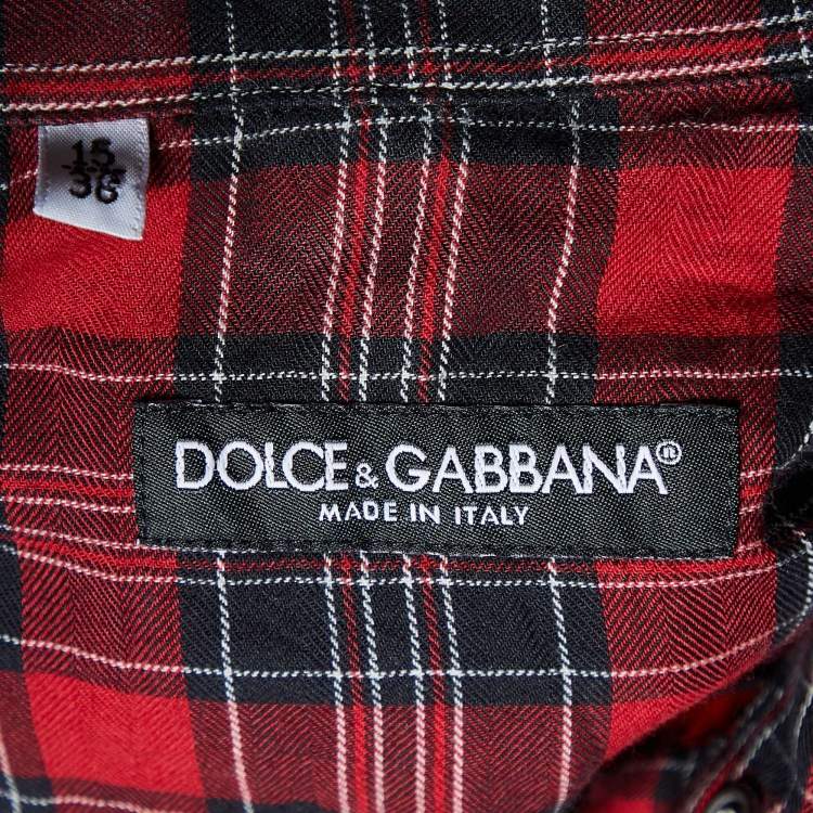 Pre Owned Dolce & Gabbana Red Plaid Checked Cotton Studded Shirt S