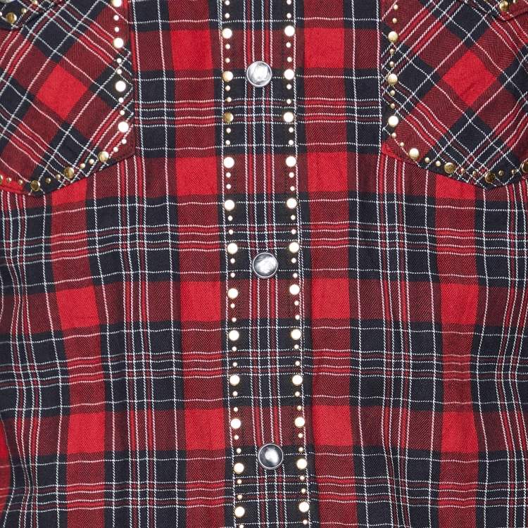 Pre Owned Dolce & Gabbana Red Plaid Checked Cotton Studded Shirt S