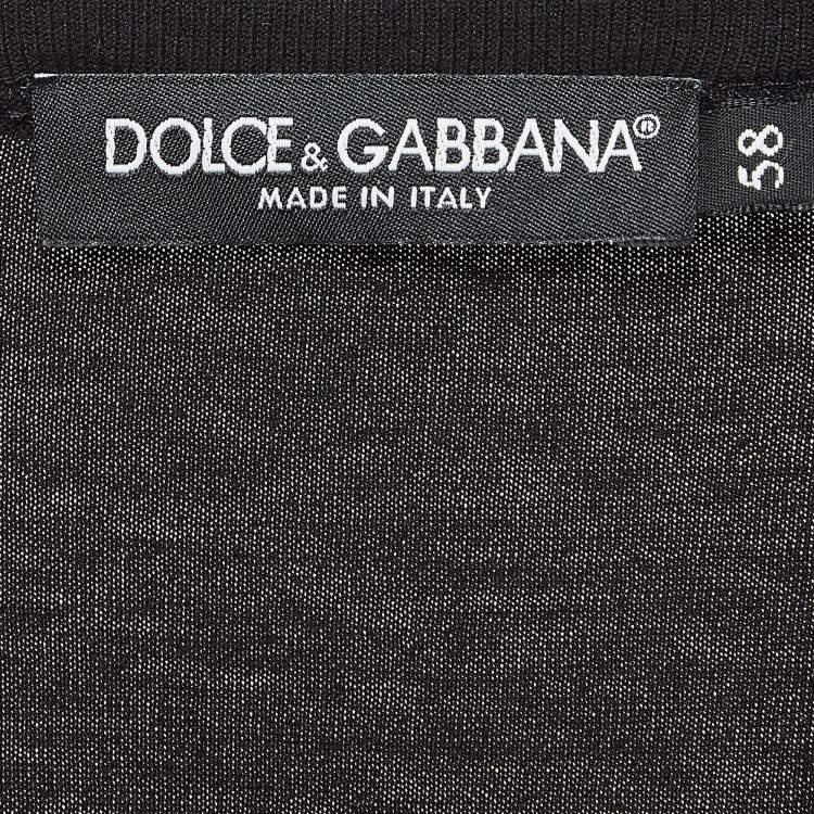 Pre Owned Dolce & Gabbana Black Embroidered Cotton Knit Crew Neck T-Shirt 4XL