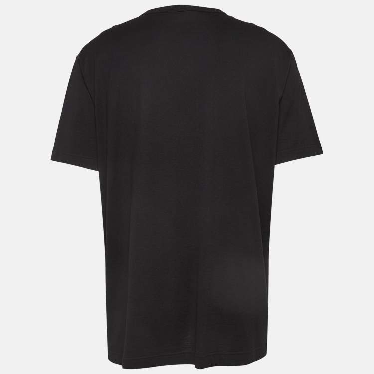 Pre Owned Dolce & Gabbana Black Embroidered Cotton Knit Crew Neck T-Shirt 4XL