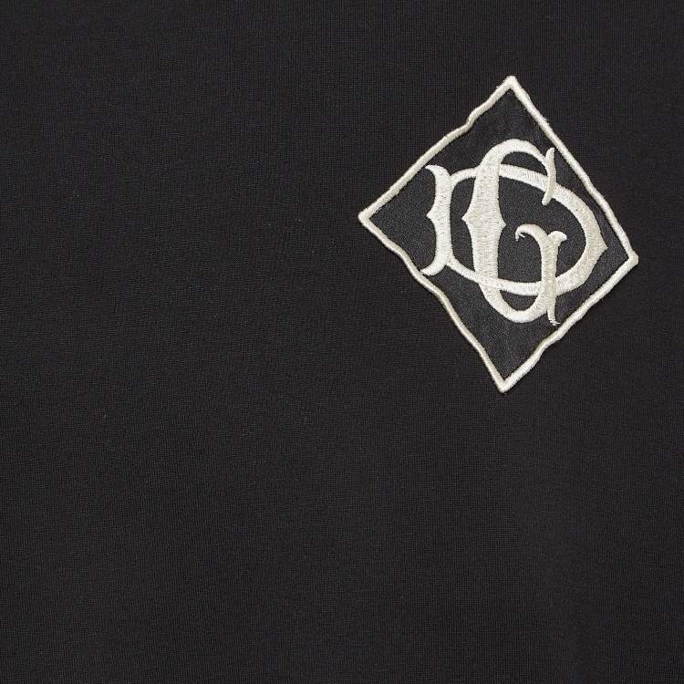 Pre Owned Dolce & Gabbana Black Embroidered Cotton Knit Crew Neck T-Shirt 4XL