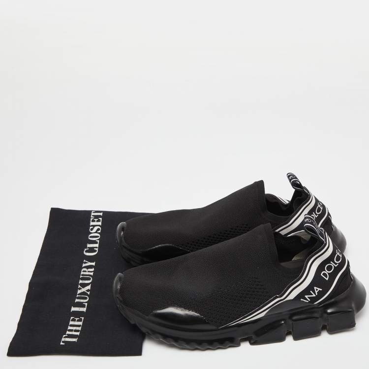 Pre Owned Dolce and Gabbana Black/White Mesh Sorrento Slip On Sneakers Size 43
