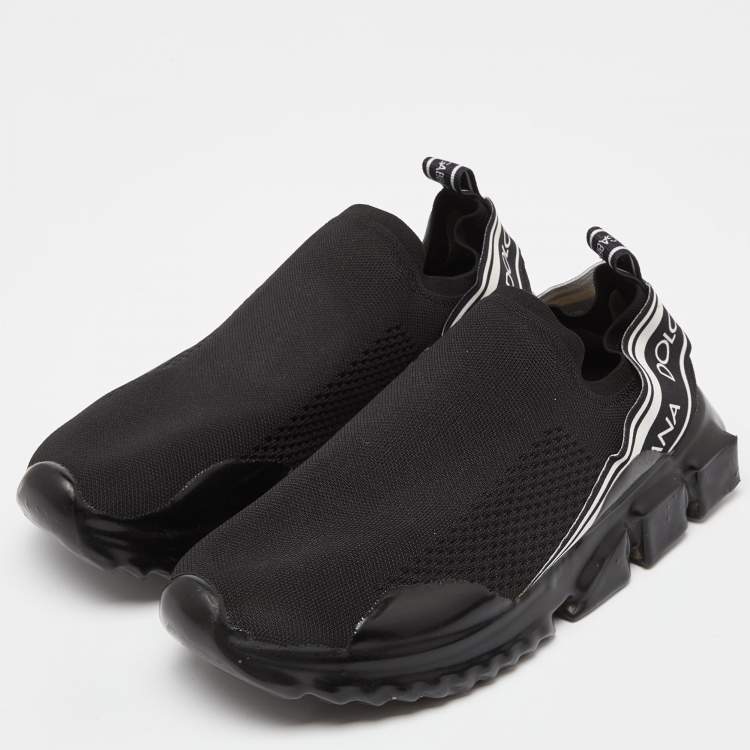 Pre Owned Dolce and Gabbana Black/White Mesh Sorrento Slip On Sneakers Size 43