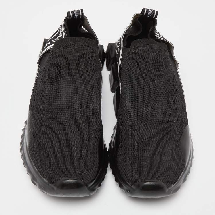 Pre Owned Dolce and Gabbana Black/White Mesh Sorrento Slip On Sneakers Size 43