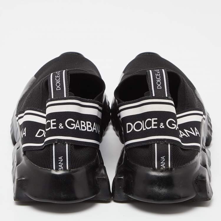 Pre Owned Dolce and Gabbana Black/White Mesh Sorrento Slip On Sneakers Size 43